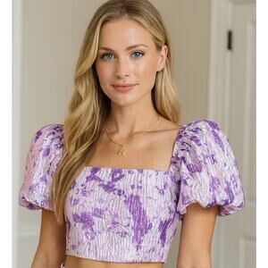 Buddy Love Calloway Crop Top Size XL Electric Purple Ruffle Puff Sleeve Metallic